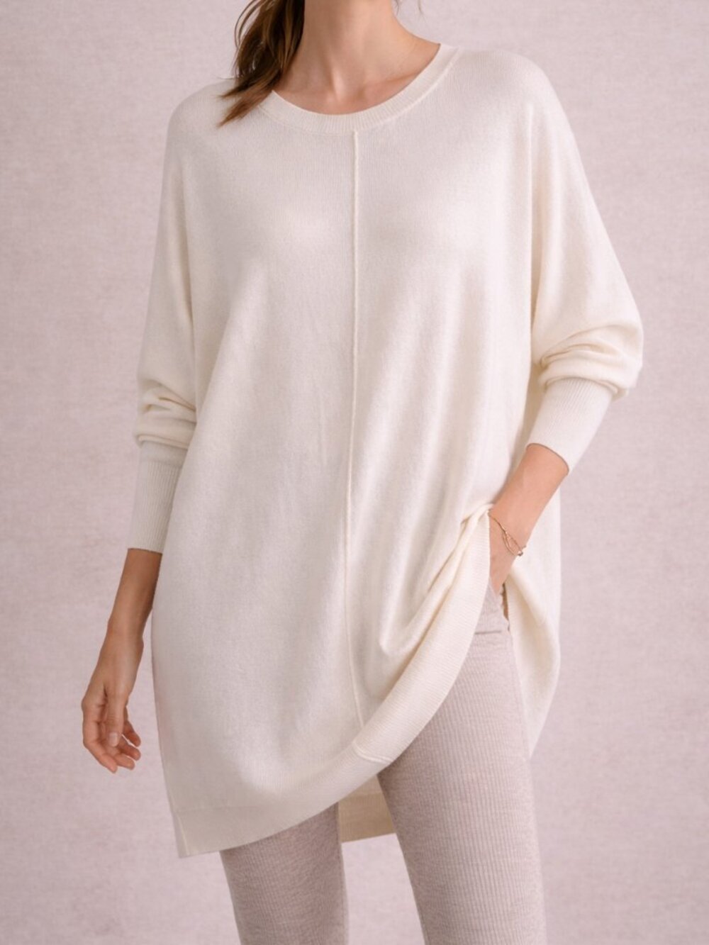 Wonderly Cream Oversized Sweater‎ Dolman Sleeve Cozy Minimalist Longline